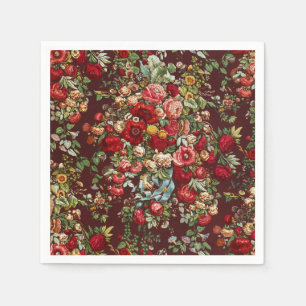 Serviette En Papier Motif de ruban floral rose victorien Bourgogne fon