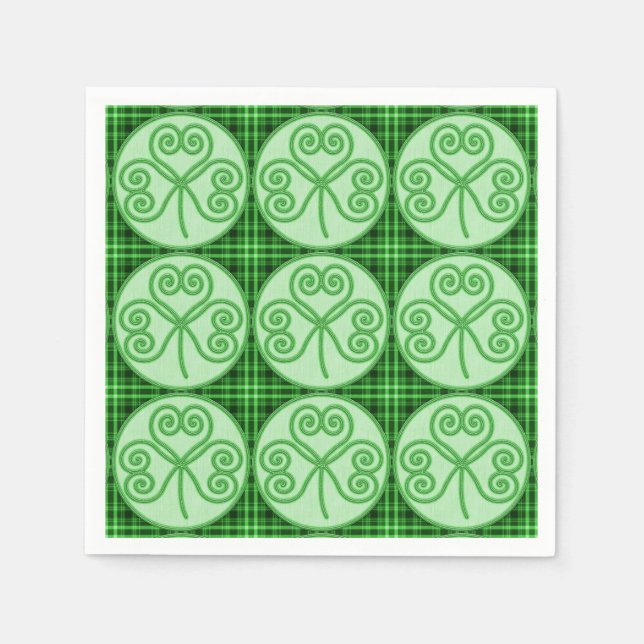 Serviette En Papier Motif de Shamrock vert et noir (Devant)