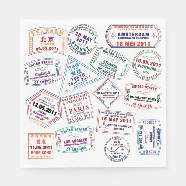 Serviette En Papier Motif de tampon de passeport Imprimer (Devant)