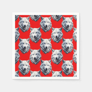 Serviette En Papier Motif de tête de loup blanc - Rouge