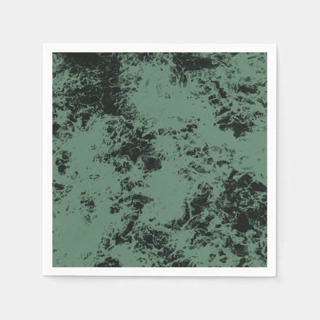 Serviette En Papier Motif de texture marbre en noir et vert (Devant)