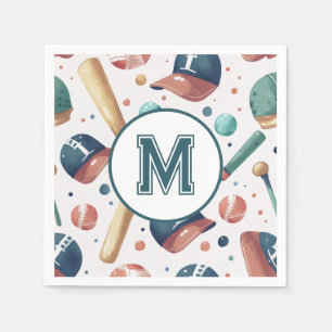Serviette En Papier Motif de thème de baseball à monogramme personnali