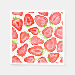 Serviette En Papier Motif de tranches de fraise d'aquarelle