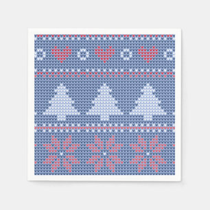 Serviette En Papier Motif de tricot de Noël Bleu