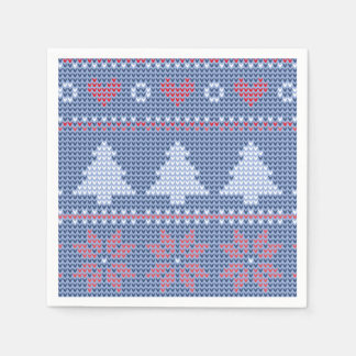 Serviette En Papier Motif de tricot de Noël Bleu