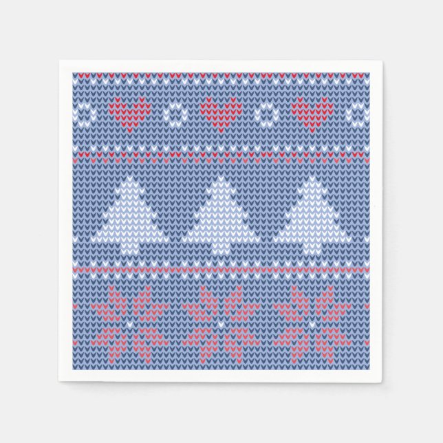 Serviette En Papier Motif de tricot de Noël Bleu (Devant)