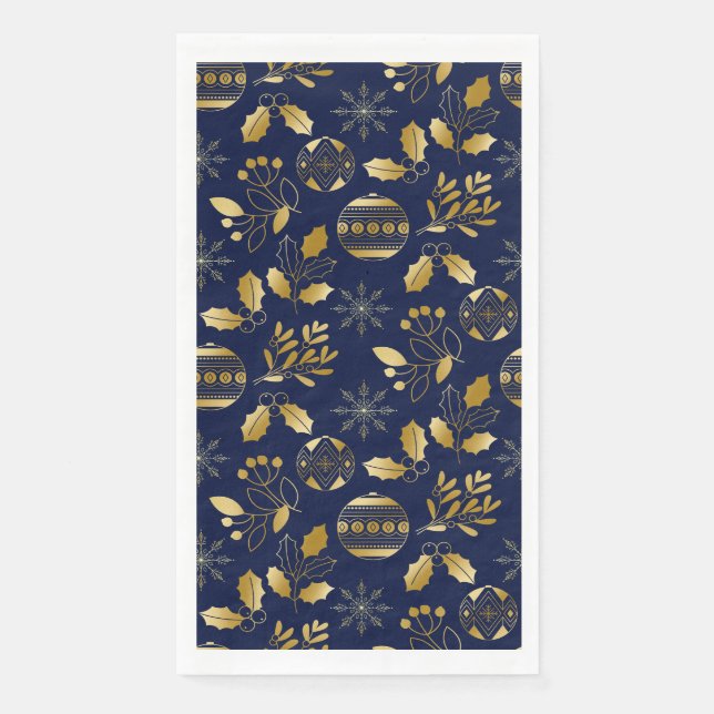 Serviette En Papier Motif de vacances bleu et or (Devant)