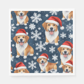 Serviette En Papier Motif de vacances de Chiens Corgi de Noël et Floco