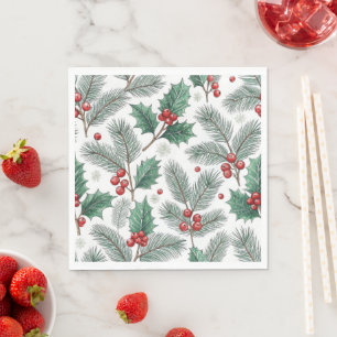 Serviette En Papier Motif de vacances de Noël Cerises d'hiver