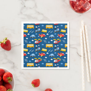 Serviette En Papier Motif de véhicules de dessin animé mignons