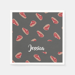 Serviette En Papier Motif de viande de steak sur gris