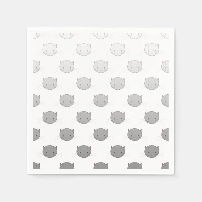 Serviette En Papier Motif de visages de chat mignons gris (Devant)