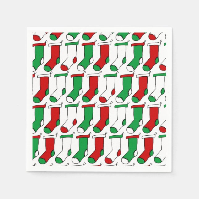 Serviette En Papier Motif des Bas de Noël rouges et verts (Devant)