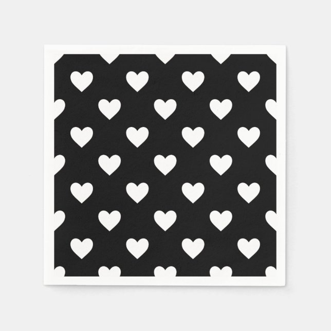 Serviette En Papier Motif des Coeurs Noir et Blanc (Devant)