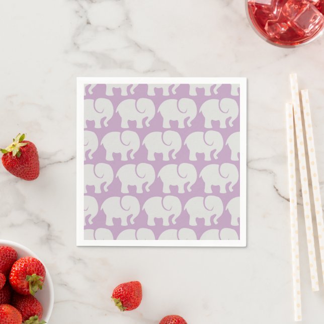 Serviette En Papier Motif Des Eléphants, Motif Des Éléphants, Violet (En situation)