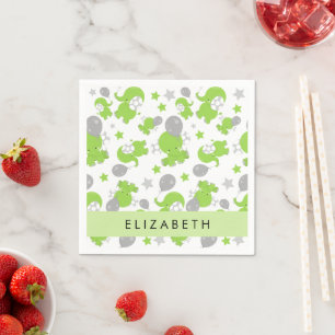Serviette En Papier Motif Des Eléphants Verts, Étoiles, Votre Nom