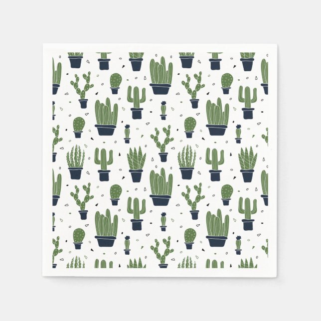 Serviette En Papier Motif Désert de Cactus Vert Rustique (Devant)