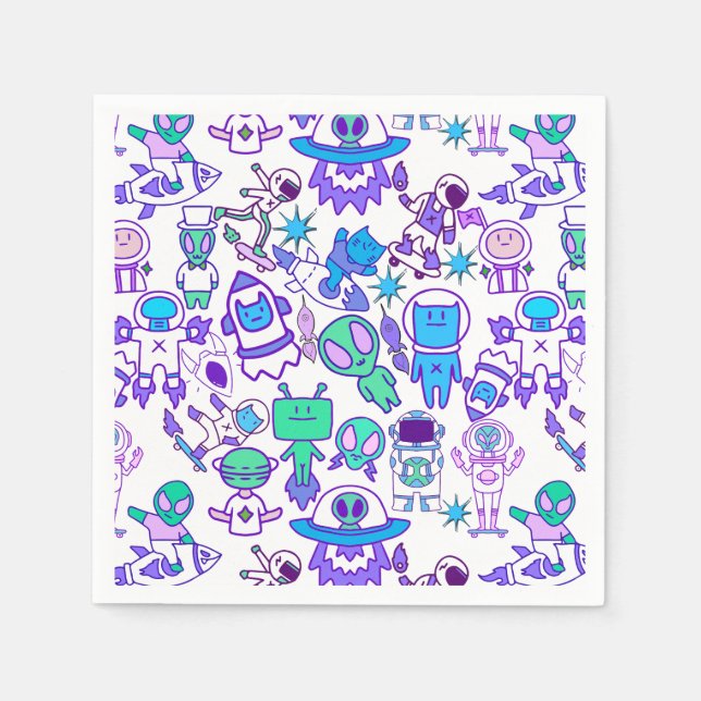 Serviette En Papier Motif d'espace rétro (Devant)