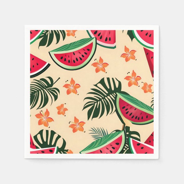 Serviette En Papier Motif d'été de la pastèque tropicale (Devant)