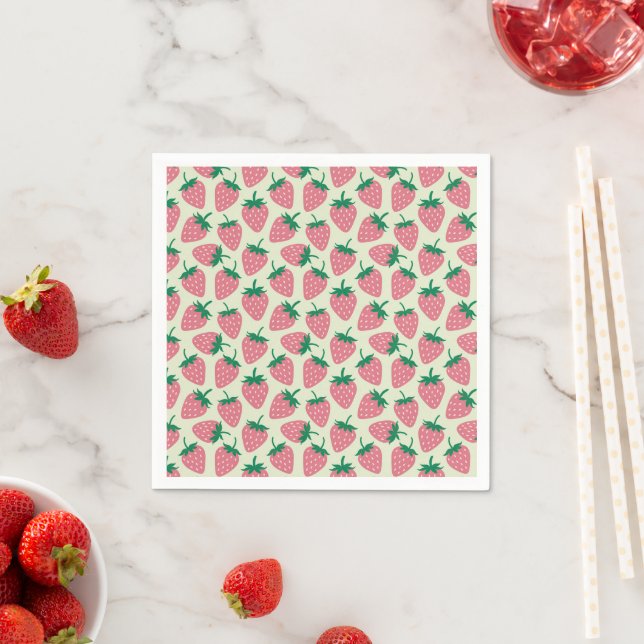Serviette En Papier Motif d'été fraise rose (En situation)
