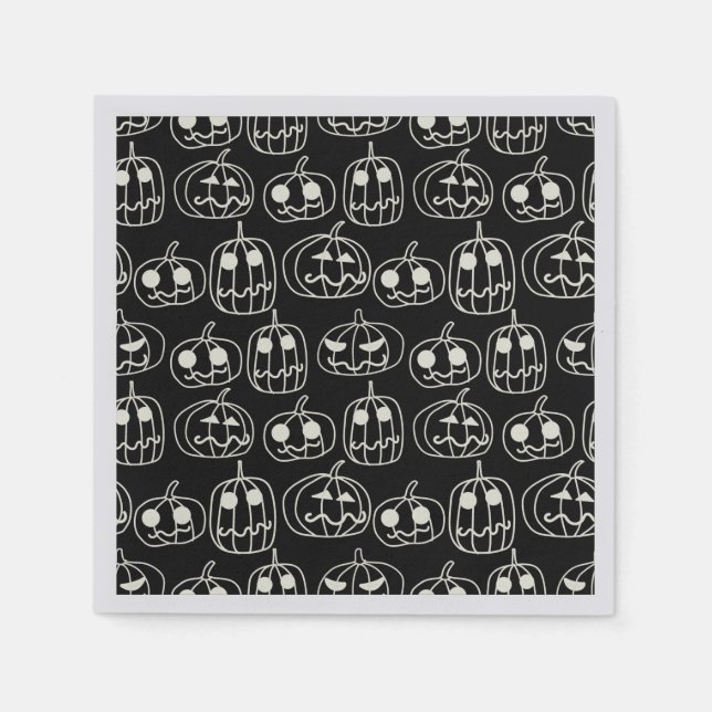 Serviette En Papier Motif d'Halloween Citrouilles blancs (Devant)