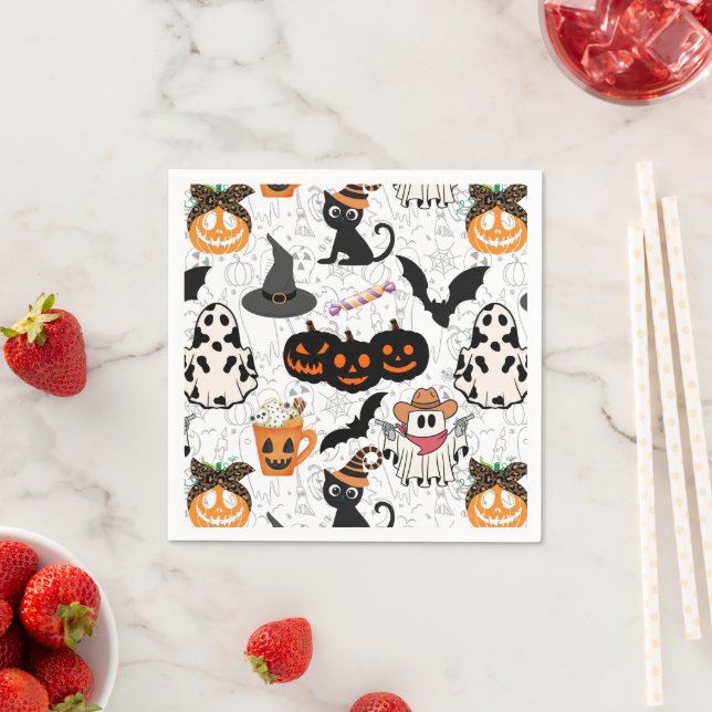 Serviette En Papier Motif d'Halloween. Éffrayant et mignon (En situation)