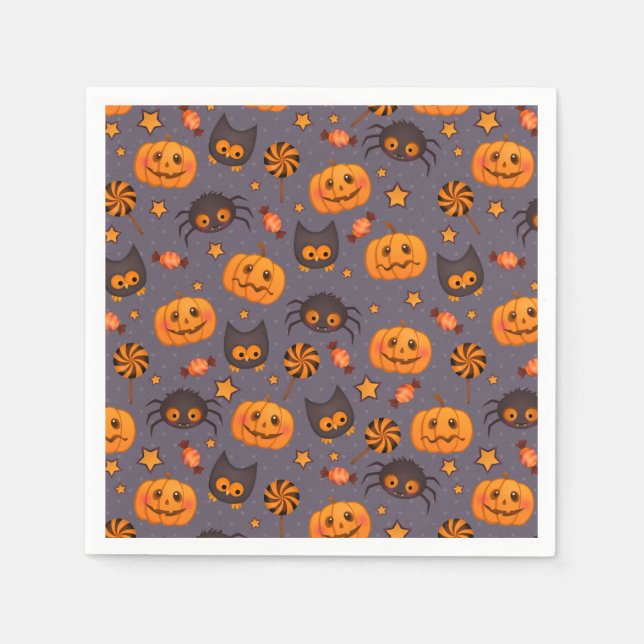 Serviette En Papier Motif d'Halloween mignon Arrière - plan pourpre (Devant)