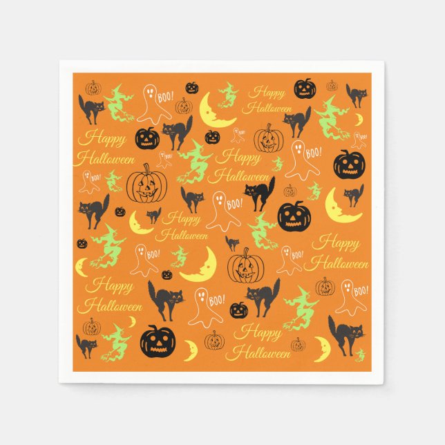 Serviette En Papier Motif d'Halloween Orange (Devant)