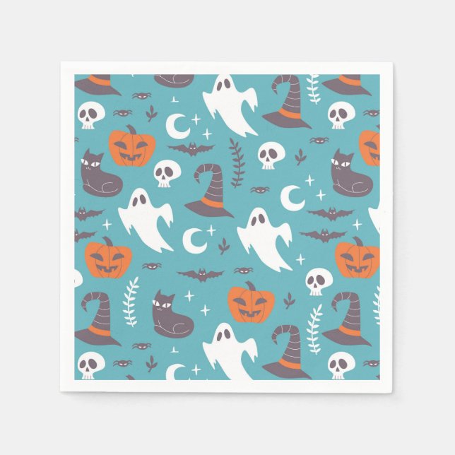 Serviette En Papier Motif d'Halloween Turquoise amusant (Devant)