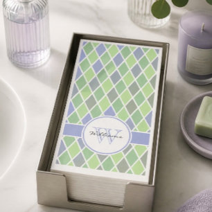 Serviette En Papier Motif diamant personnalisé bleu et vert