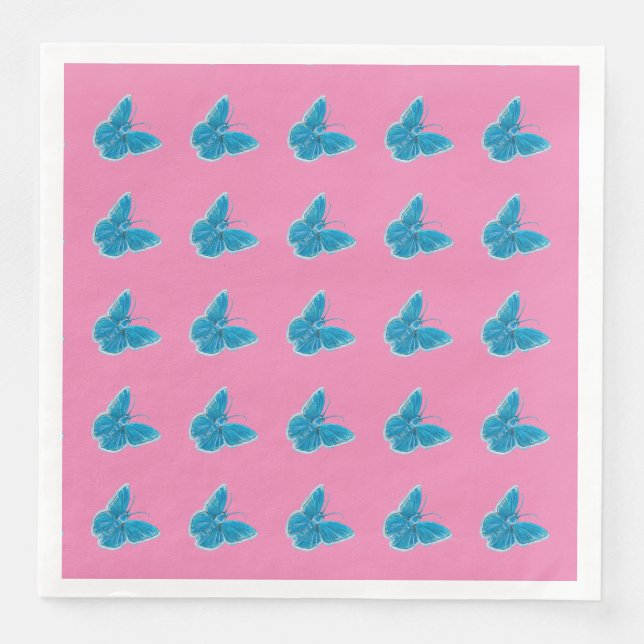 Serviette En Papier Motif d'illustration de papillons bleus (Devant)