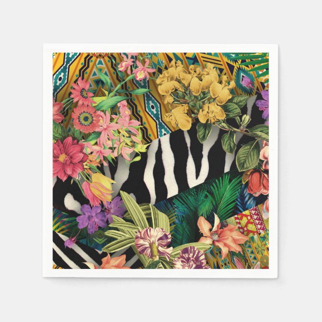 Serviette En Papier Motif d'impression couleur rose floral zèbre indie (Devant)