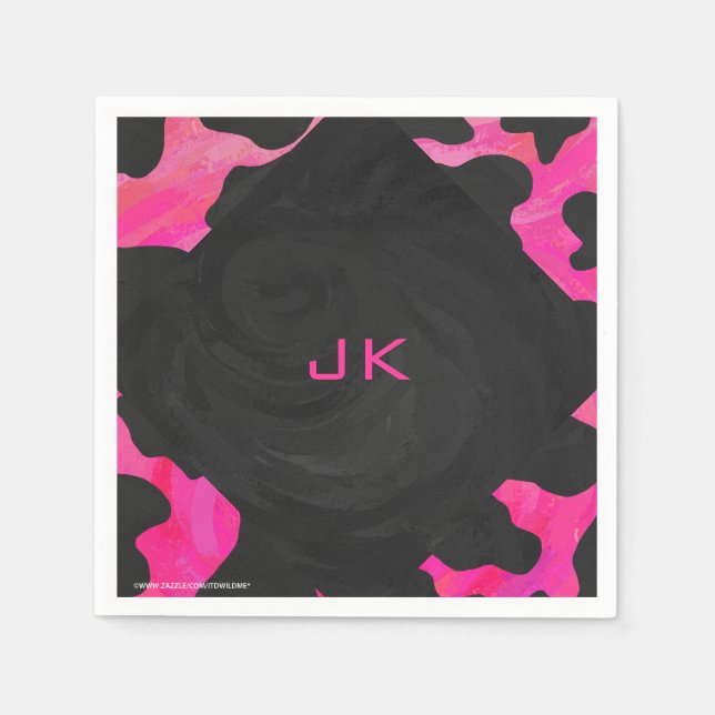 Serviette En Papier Motif d'impression monogramme rose et noir (Devant)