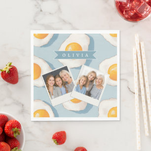 Serviette En Papier Motif d'oeuf frit personnalisé amusant bleu drôle