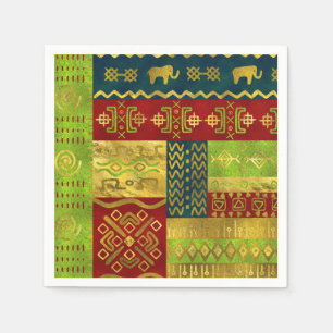 Serviette En Papier Motif d'or africain ethnique sur la couleur