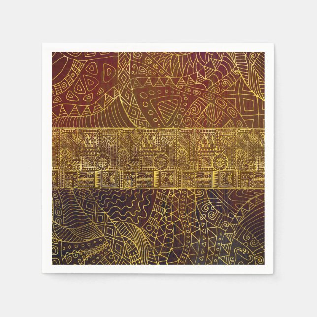 Serviette En Papier Motif d'or tribal sur peinture Brown (Devant)