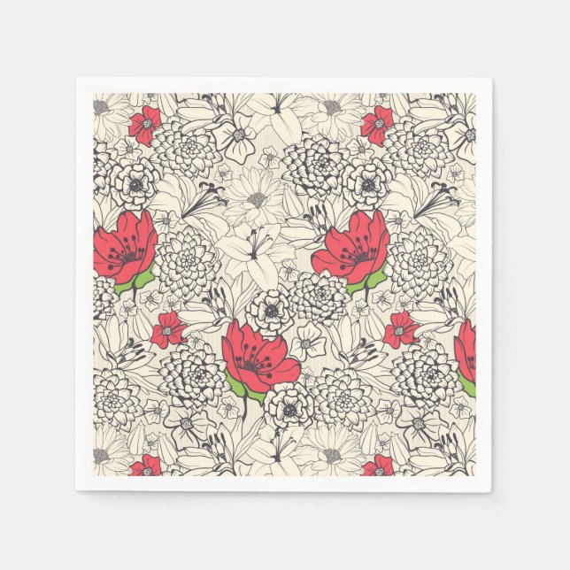 Serviette En Papier Motif du jardin de fleurs de pavot (Devant)