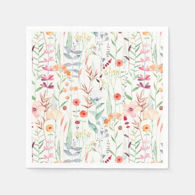 Serviette En Papier Motif du jardin de fleurs Pastel (Devant)