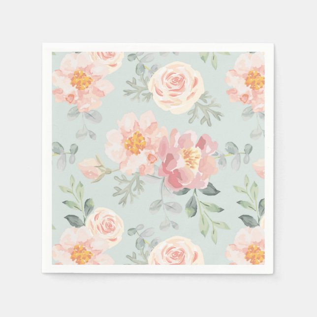 Serviette En Papier Motif du jardin rose Rose Rose Pastel (Devant)
