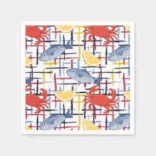 Serviette En Papier Motif du marché de fruits de mer méditerranéen (1)