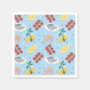 Serviette En Papier Motif du marché de fruits de mer méditerranéens (5