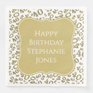 Serviette En Papier motif du numéro de support or/blanc 40e anniversai
