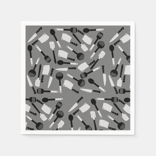 Serviette En Papier Motif d'ustensiles de cuisine (Devant)