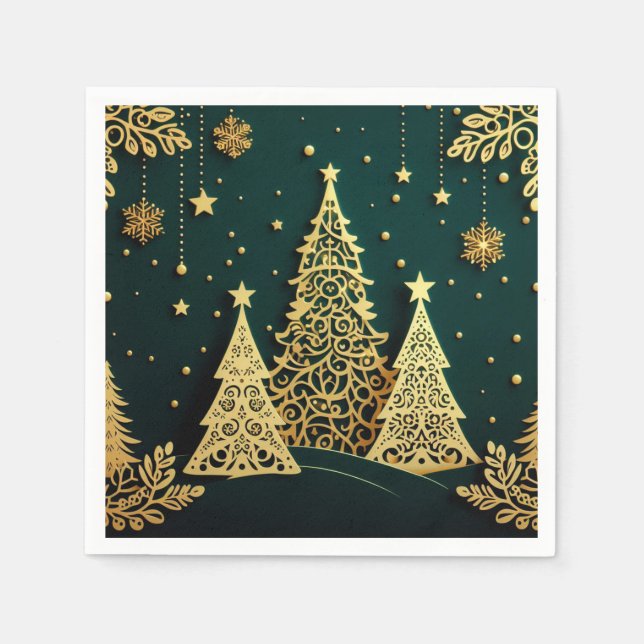 Serviette En Papier Motif élégant d'arbre de Noël doré (Devant)
