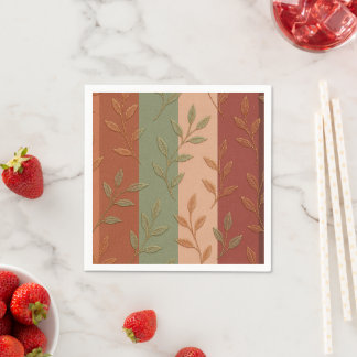Serviette En Papier Motif Élégant de Feuilles Botaniques Tons Terreux