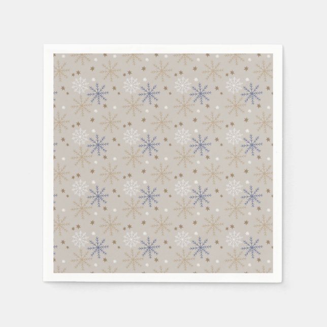 Serviette En Papier Motif élégant de flocon de neige beige  (Devant)