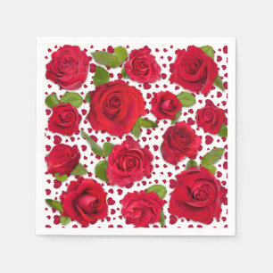 Serviette En Papier Motif Élégant de Roses Florales Rouges et Roses Fo