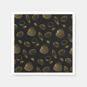 Serviette En Papier Motif élégant Gold et Black Seashells