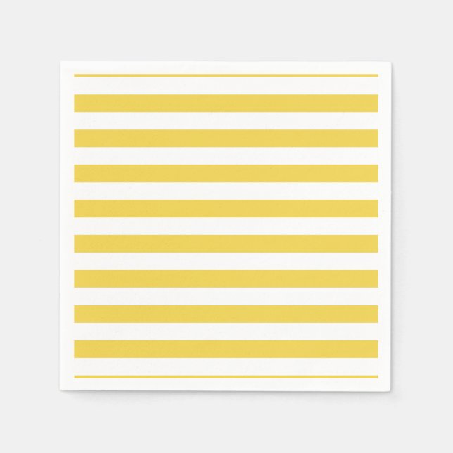 Serviette En Papier Motif en bande jaune et blanc (Devant)