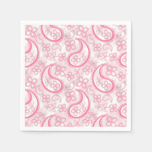 Serviette En Papier Motif en cachemire rose et blanc monochrome.